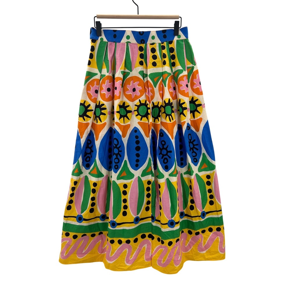 Zara Womens Multicolor Resort Geometric Print Pleated Midi Skirt M Blogger Fave - Picture 2 of 7